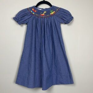 VTG Anavini Smocked Blue and‎ White Gingham Dress With Circus Animals / SZ 3